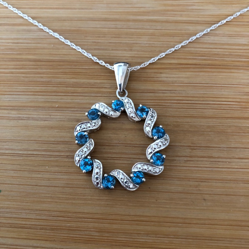 $49 Designer London Blue Topaz Pendant With Chain Sterling Hallmarked 925 CHINA - Picture 1 of 7